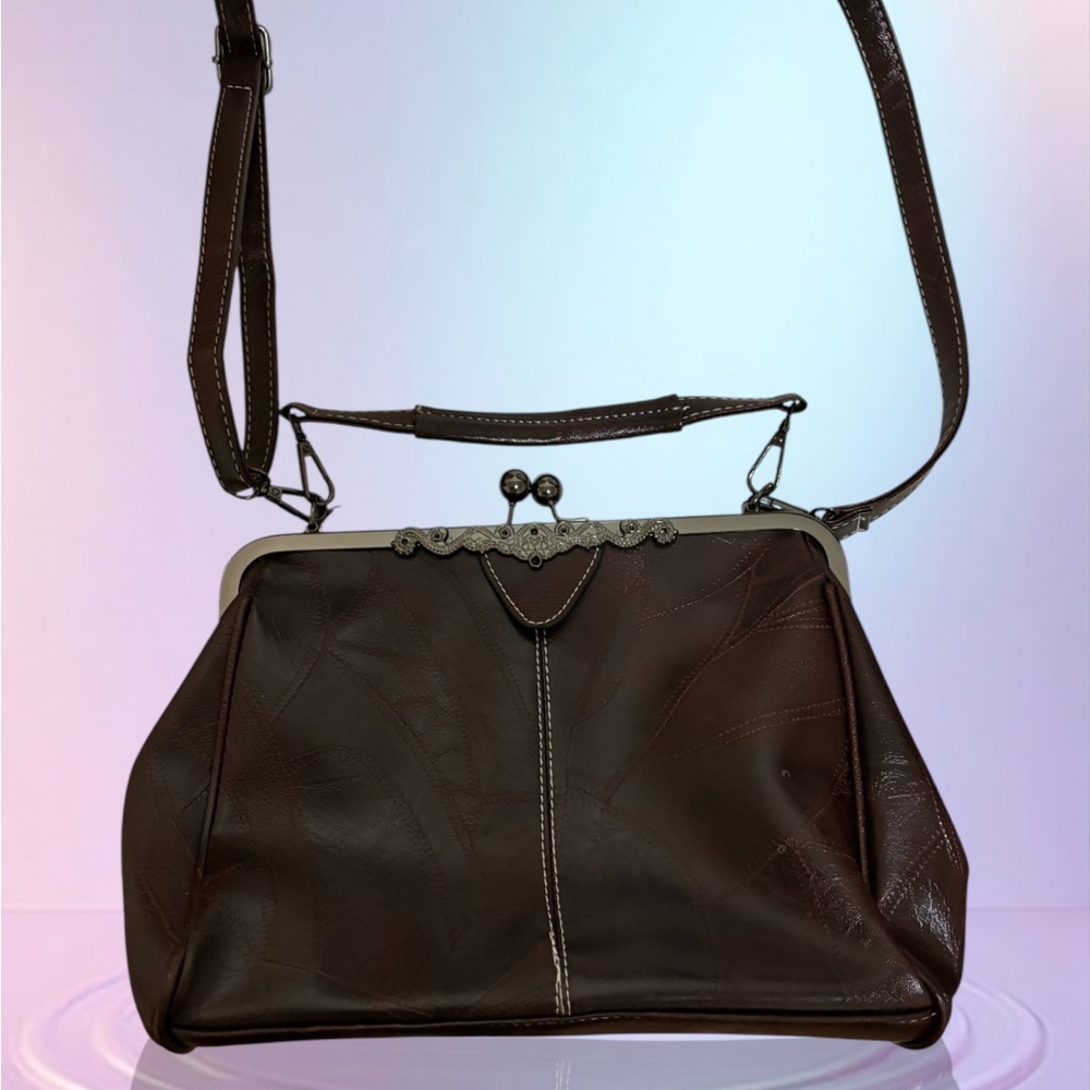 Crossbody Bag with Long Adjustable Strap and Short Hand Strap W Brown/Dark Gray - Picture 12 of 13
